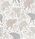 Elephants in Wildflowers - taupe neutrals