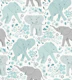 Elephants in Wildflowers - duck egg blue