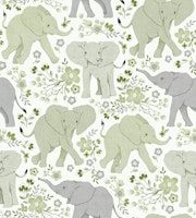 Elephants in Wildflowers - sage green tapete