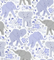Elephants in Wildflowers - amethyst purple tapete