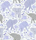 Elephants in Wildflowers - amethyst purple