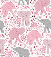 Elephants in Wildflowers - ballerina pink tapete
