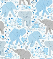 Elephants in Wildflowers - baby blue tapete