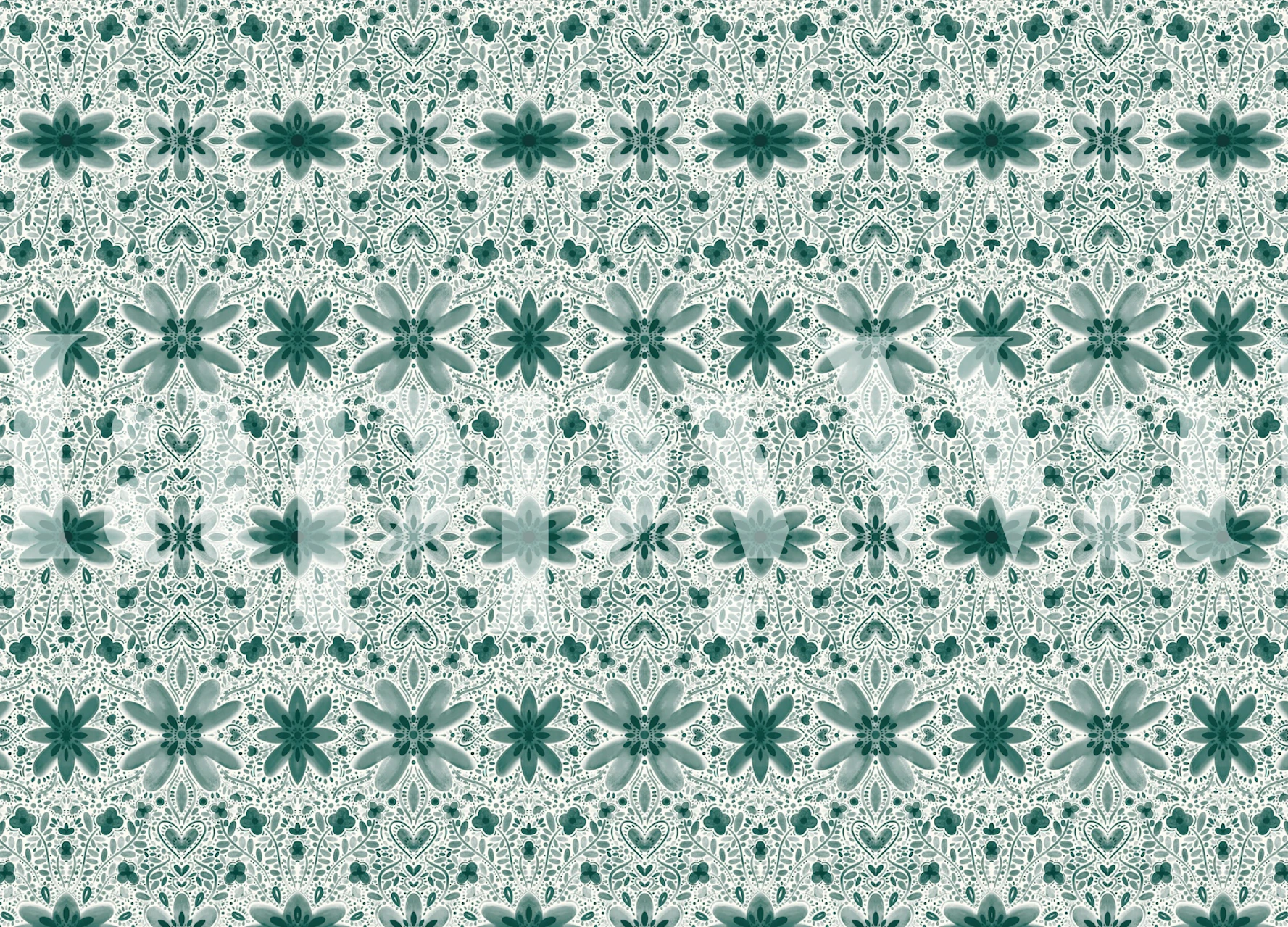 Floral Harmony in Jade wallpaper in a room