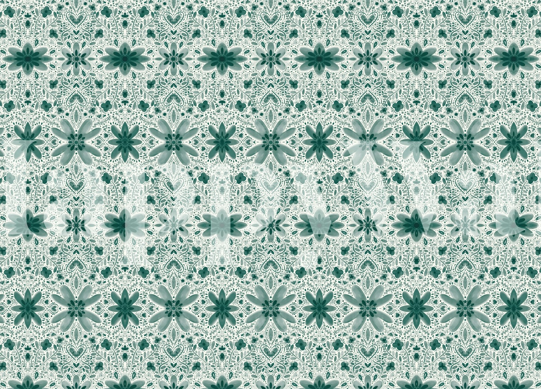 Floral Harmony in Jade behang in een kamer