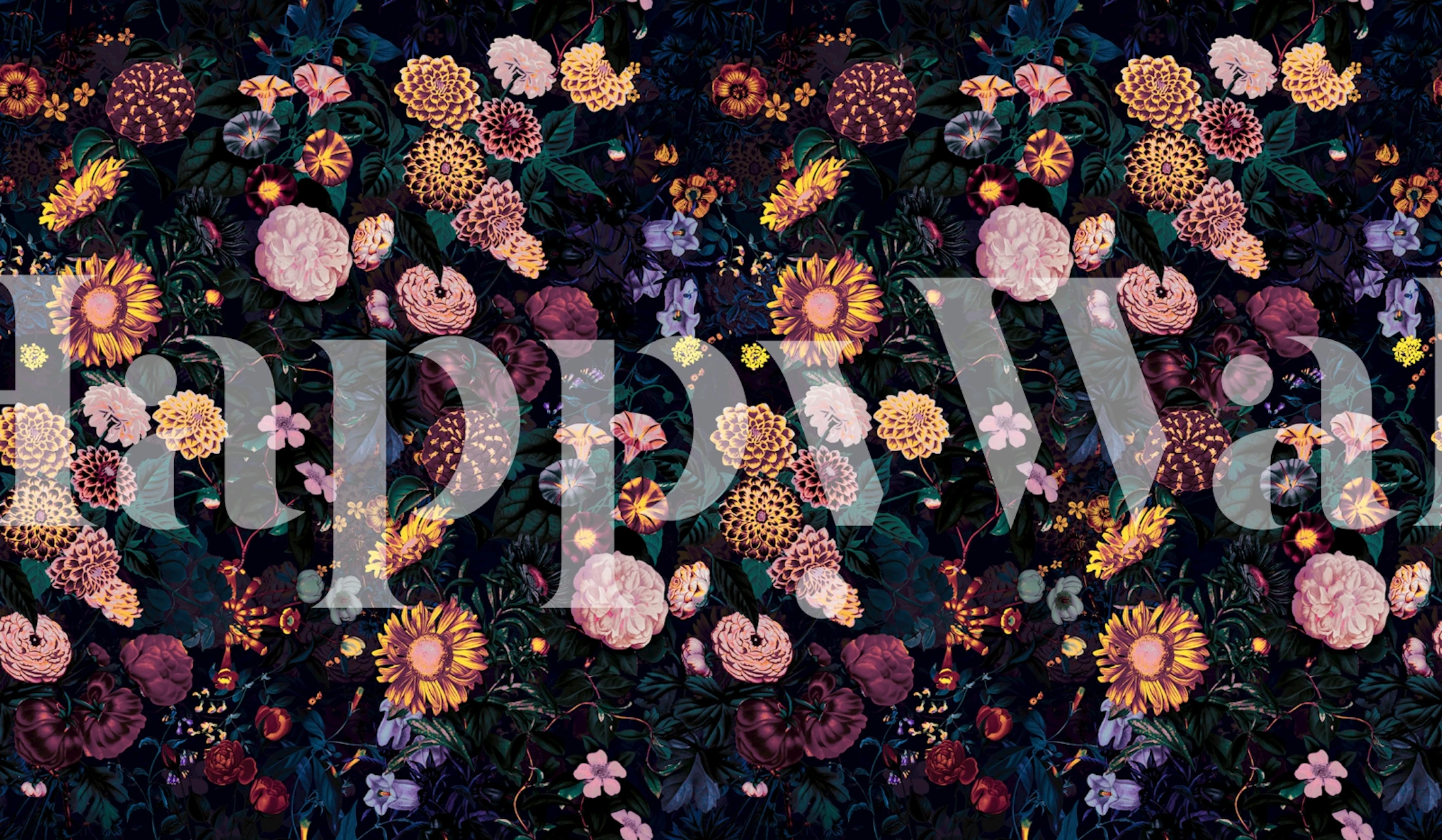 Brightly Glowing Flowers wallpaper design in a room