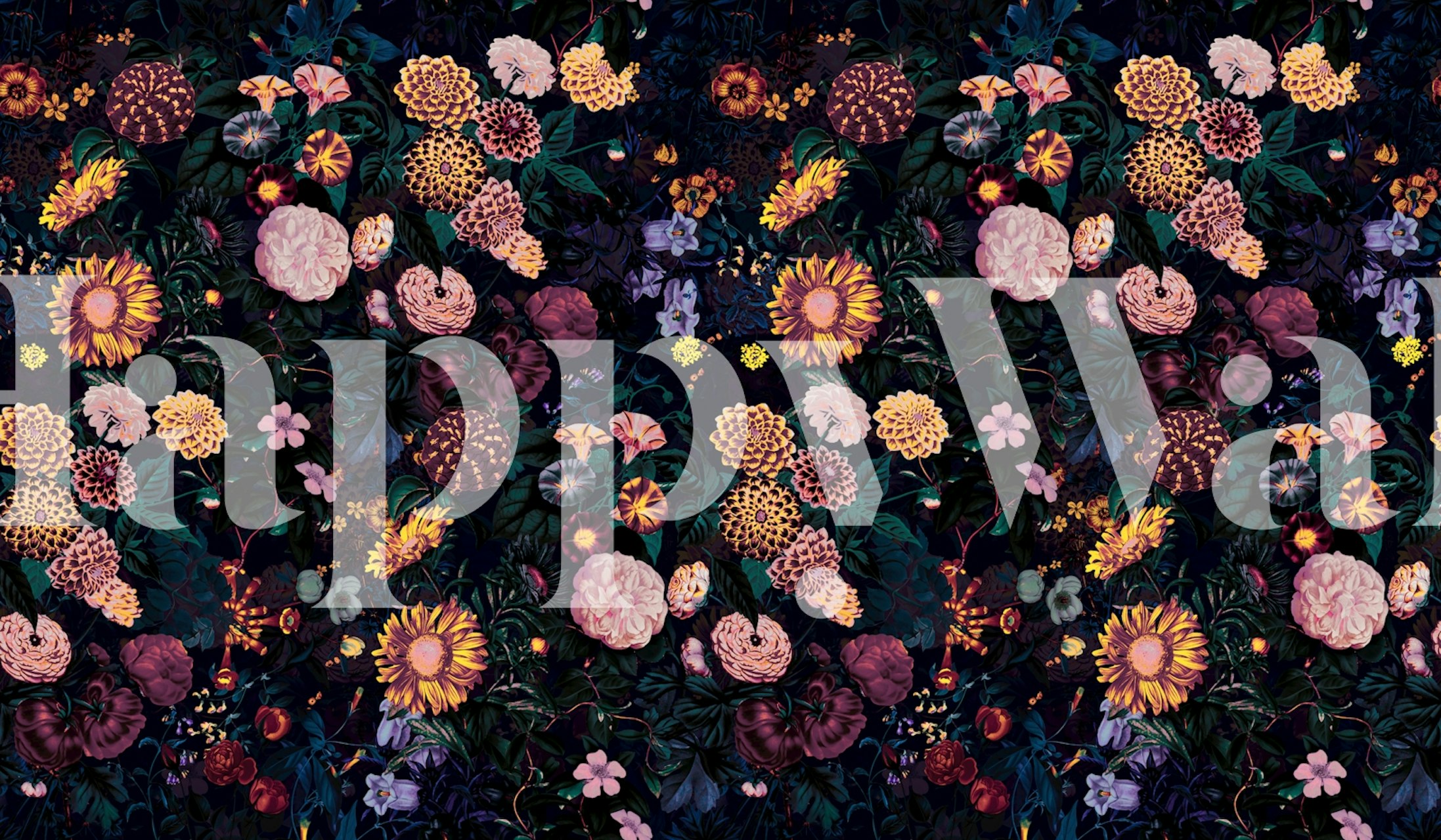 Brightly Glowing Flowers wallpaper design in a room