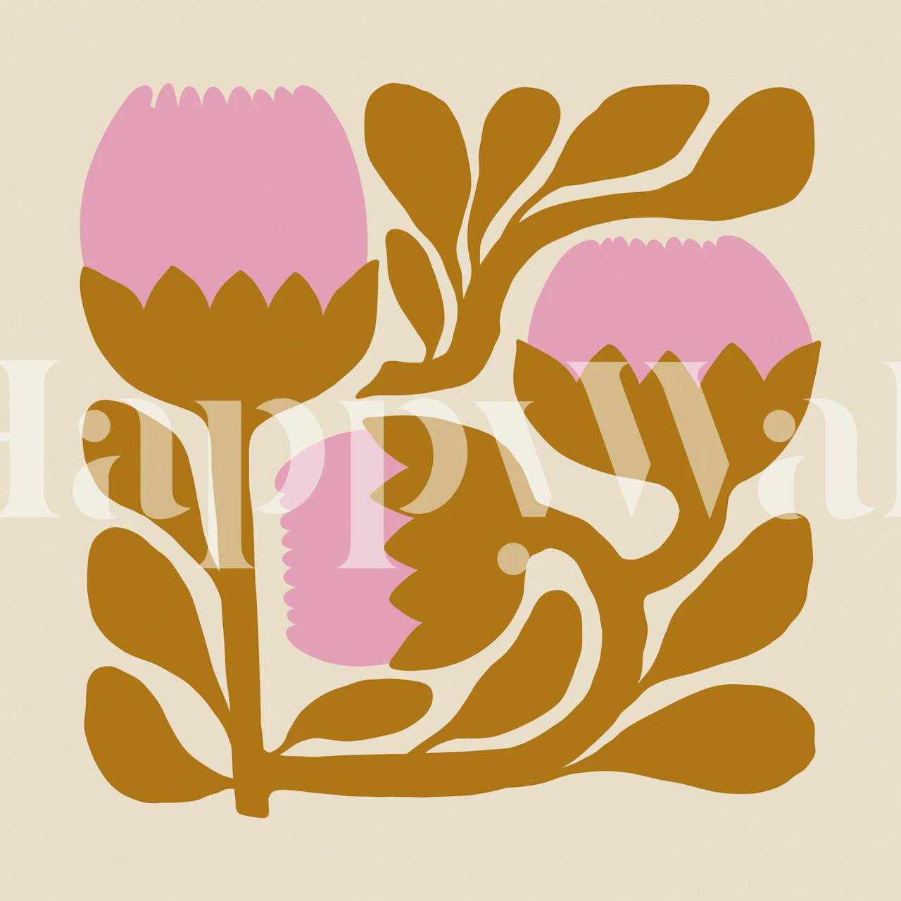 Retro Floral Blooms wallpaper displayed in a room