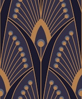 geometric art deco peacock feathers dark blue papiers peint