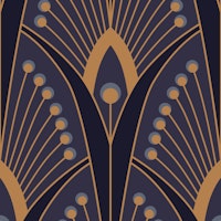 geometric art deco peacock feathers dark blue tapete