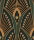 geometric art deco peacock feathers green
