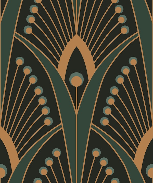 geometric art deco peacock feathers green