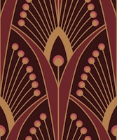 geometric art deco peacock feathers syrah red wallpaper
