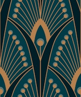 geometric art deco peacock feathers teal papel de parede