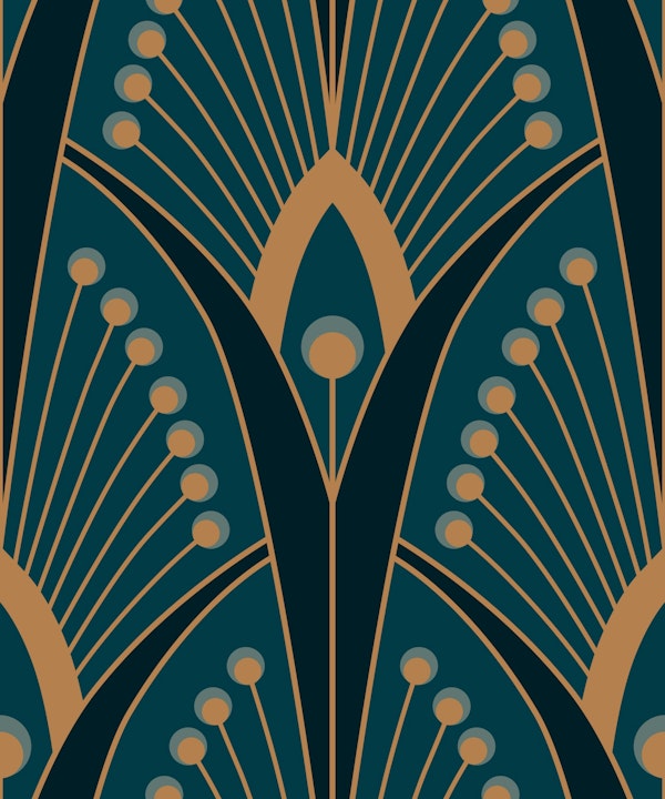 geometric art deco peacock feathers teal