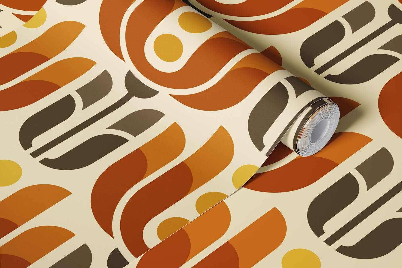 Retro Geometric Tulips in Orange - L wallpaper roll