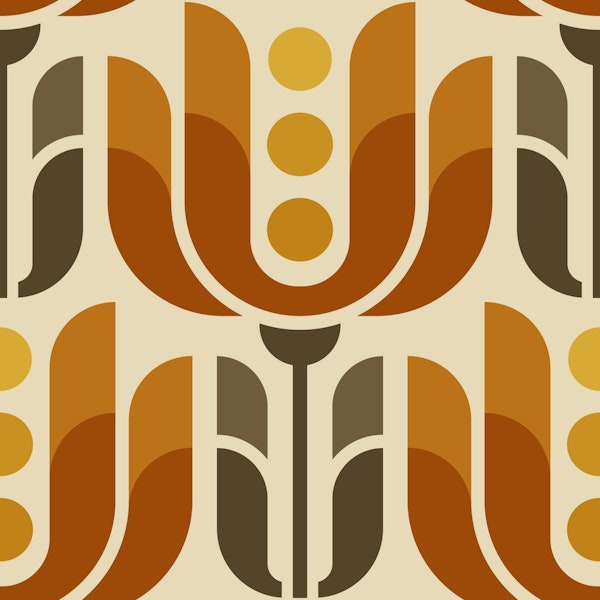Retro Geometric Tulips in Orange - L