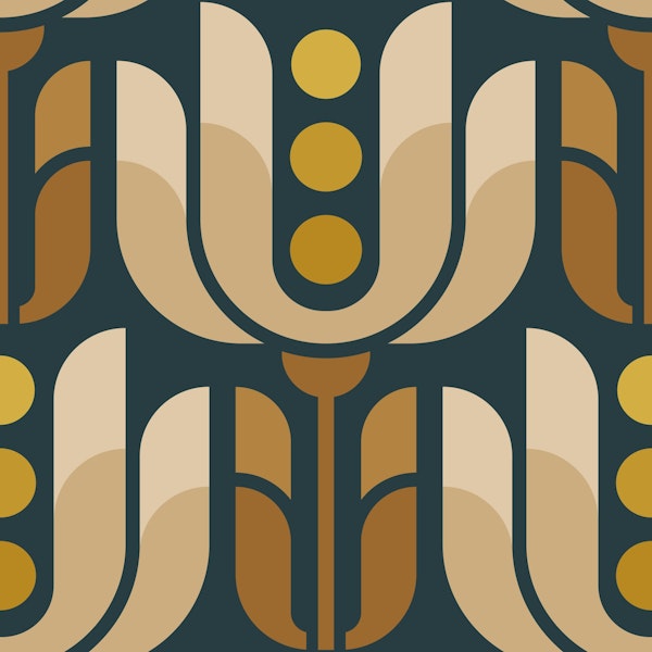 Retro Geometric Tulips in Brown - L