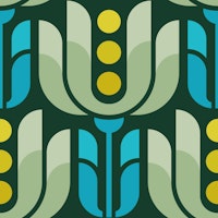 Retro Geometric Tulips in Green Blue - S papel de parede