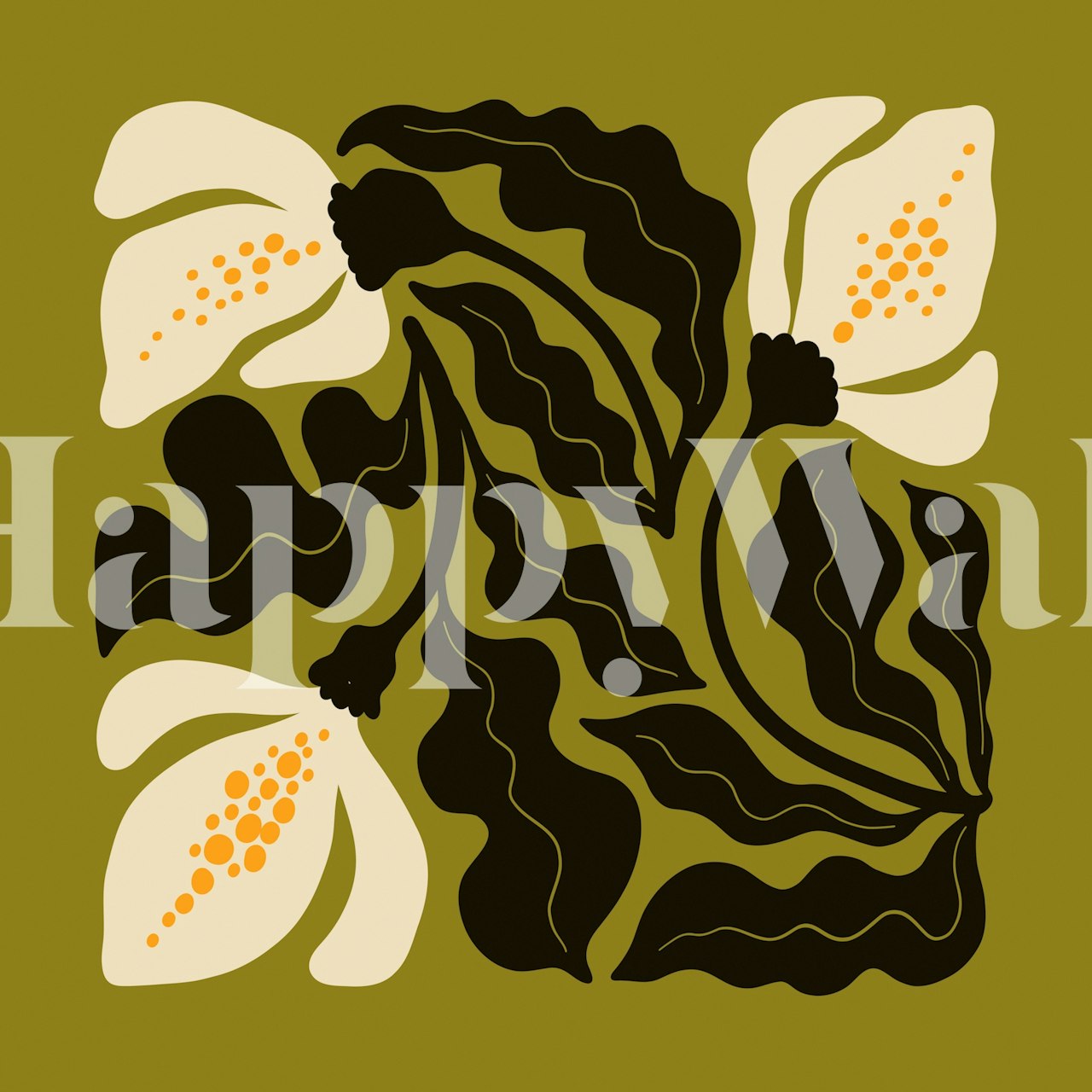 Ivory Blooms on Green tapetti huoneessa