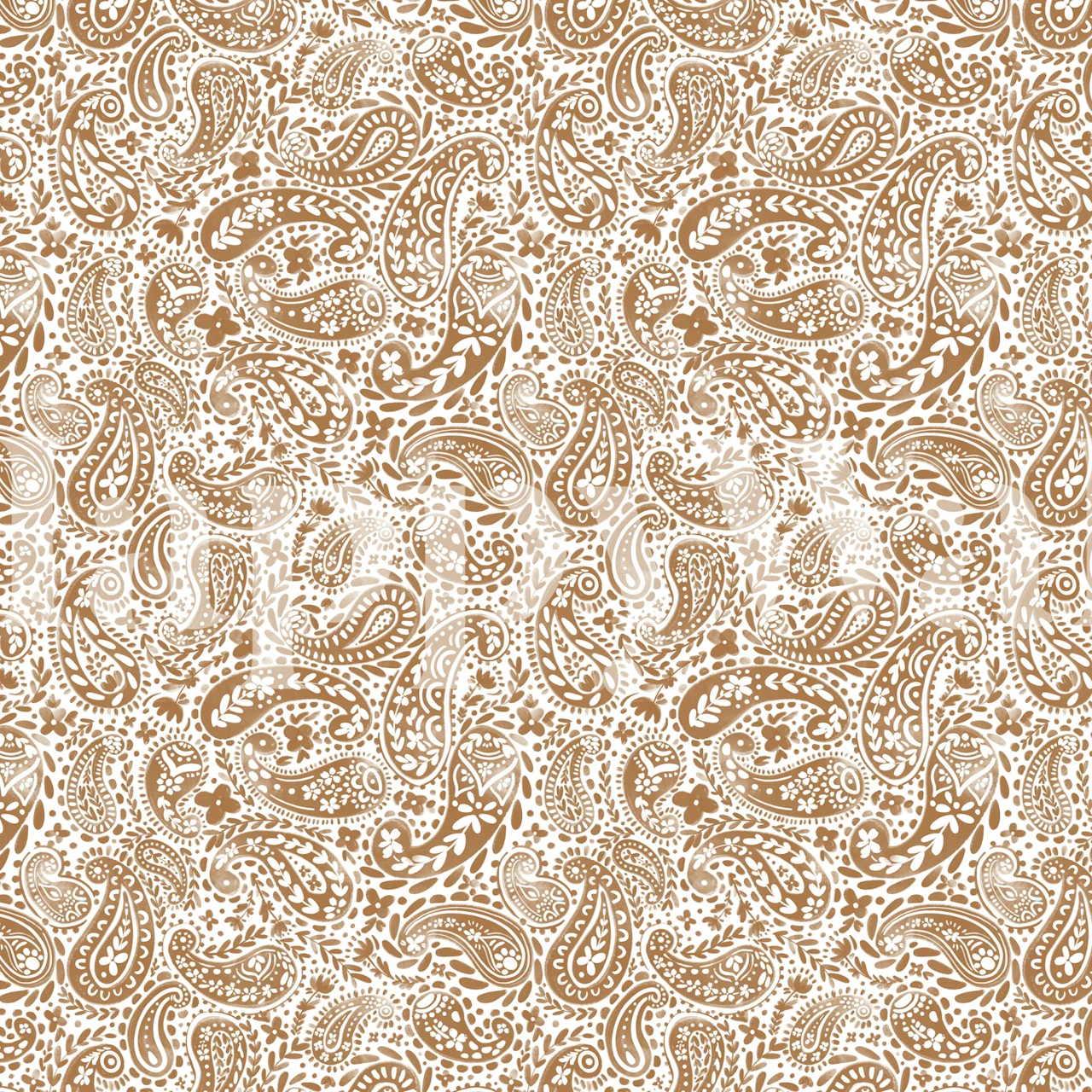 Intricate paisley pattern in warm brown and white wallpaper