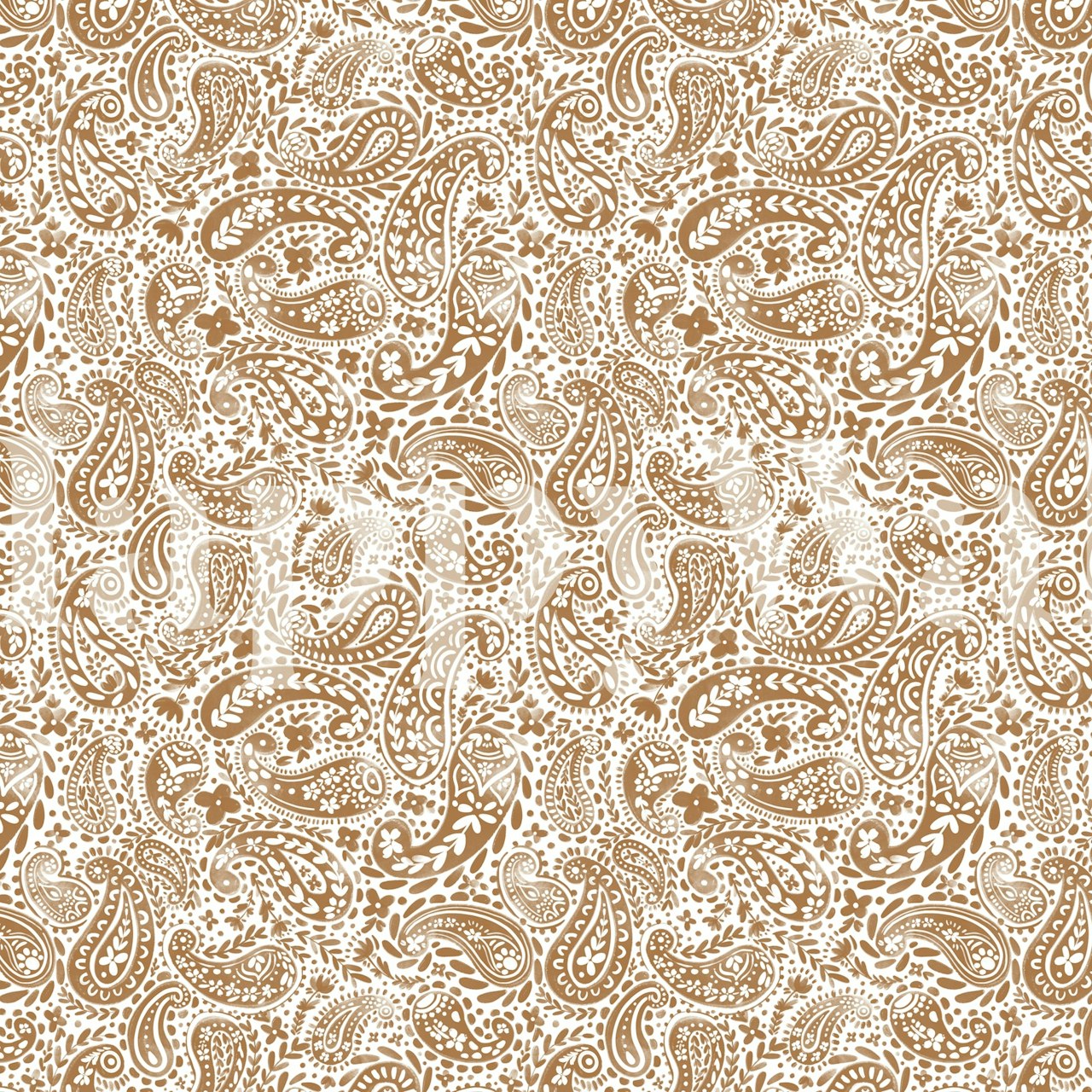 Intricate paisley pattern in warm brown and white wallpaper
