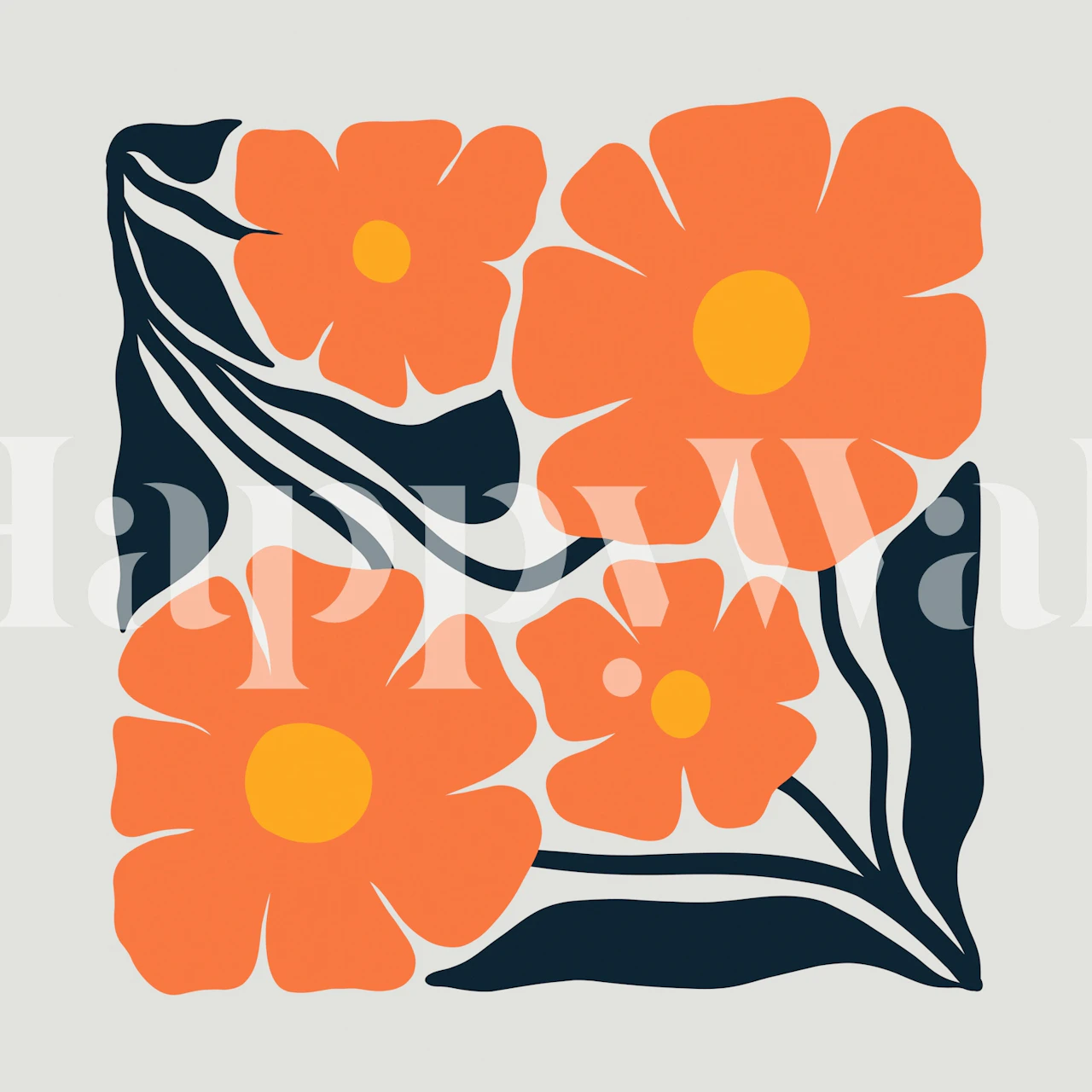 Bold orange floral wallpaper in a room