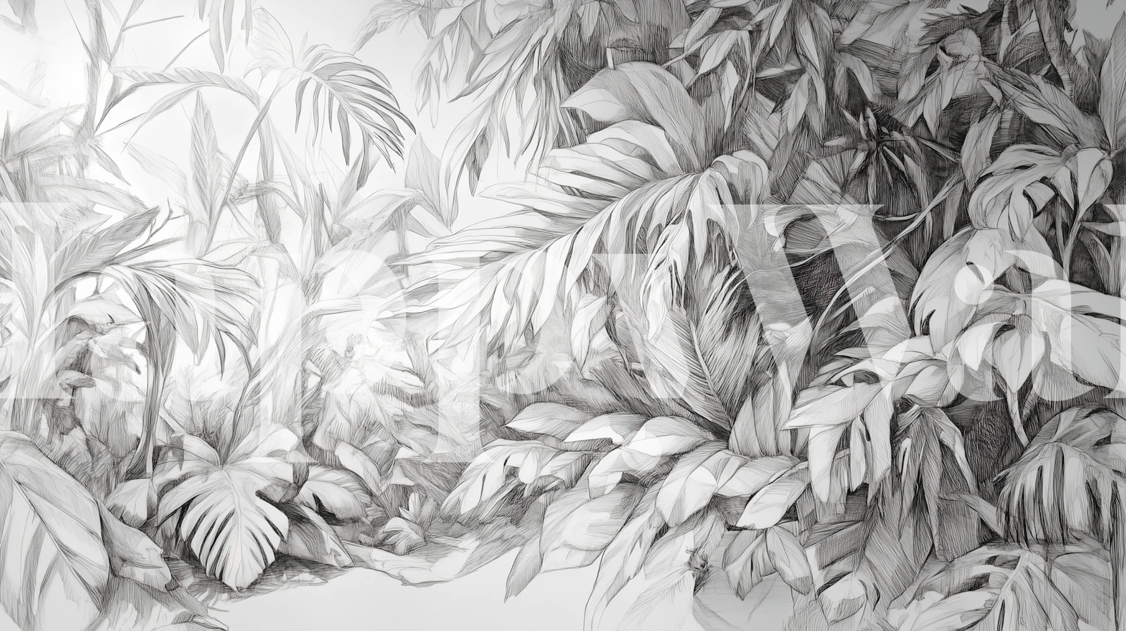 Monochrome Leafy Retreat wallpaper in a room