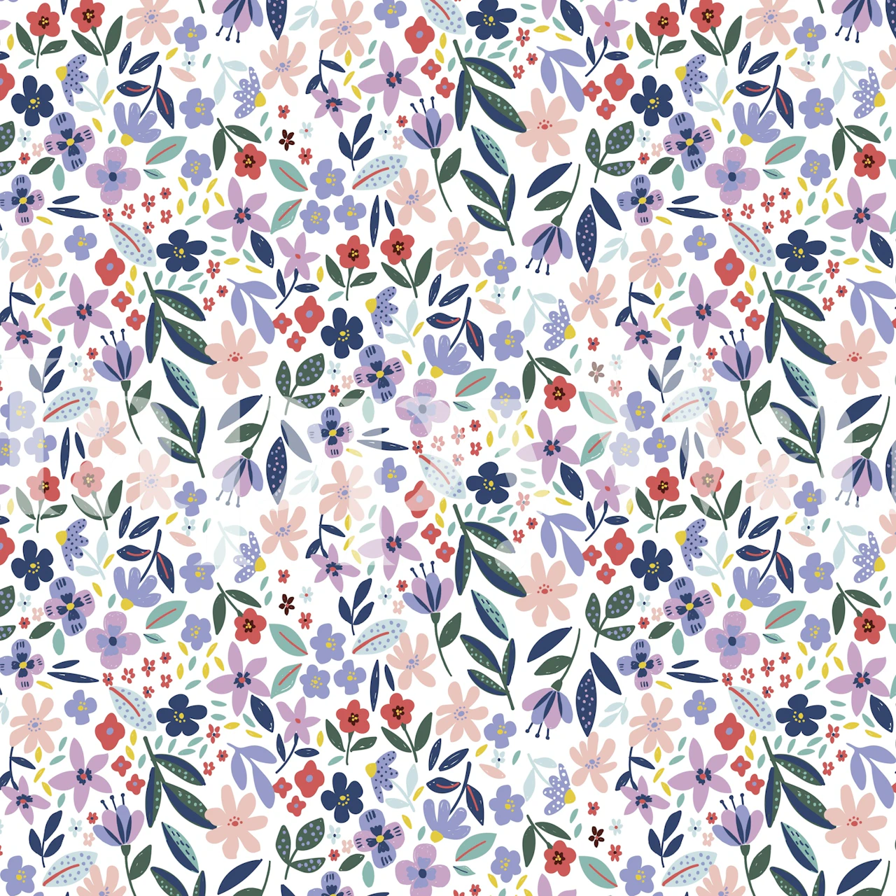 Colorful floral pattern in pink, purple, and blue hues wallpaper