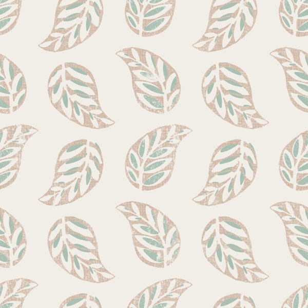 Block Print Leaf Soft Pink Sage Green