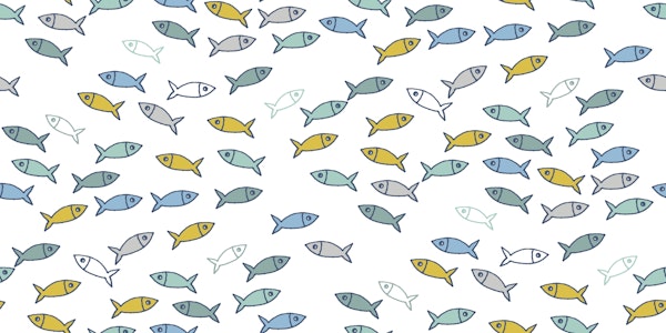 Arctic Fish - blue mint mustard on white