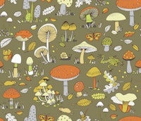 70s Mushrooms - retro orange yellow brown tapete