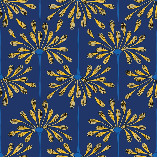 Abstract Floral Waves L – Blue & Yellow