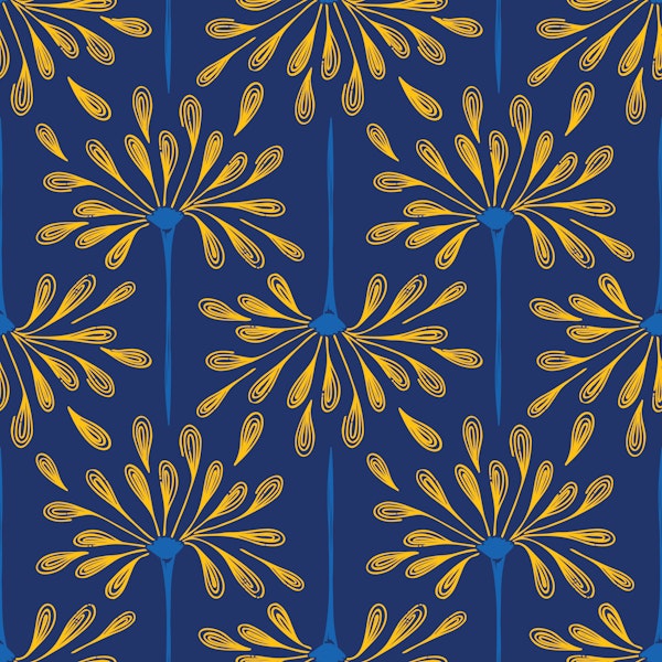 Abstract Floral Waves L – Blue & Yellow