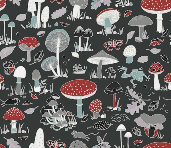 70s Mushrooms - Black red silver