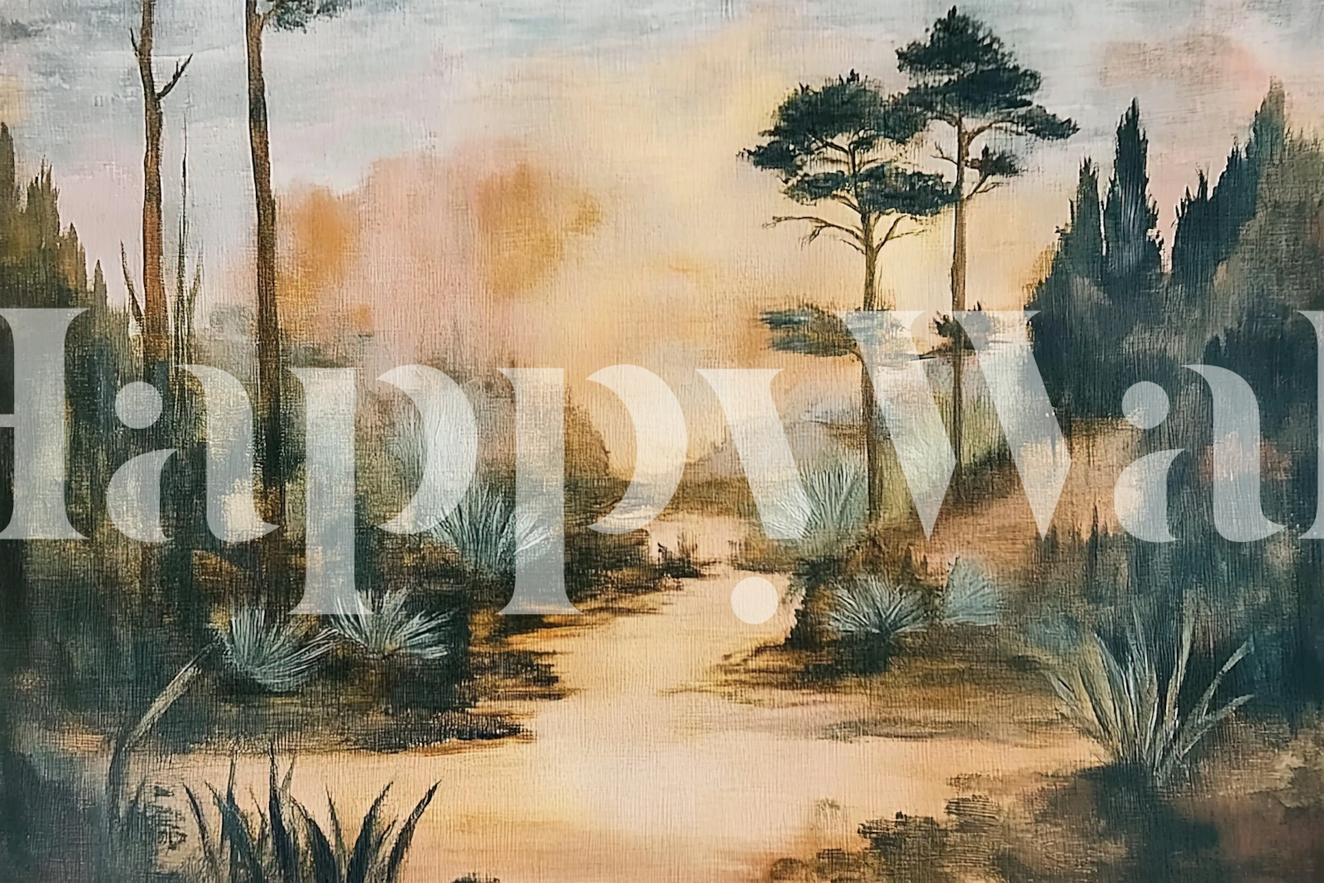 Papel de parede de paisagem serena em um quarto