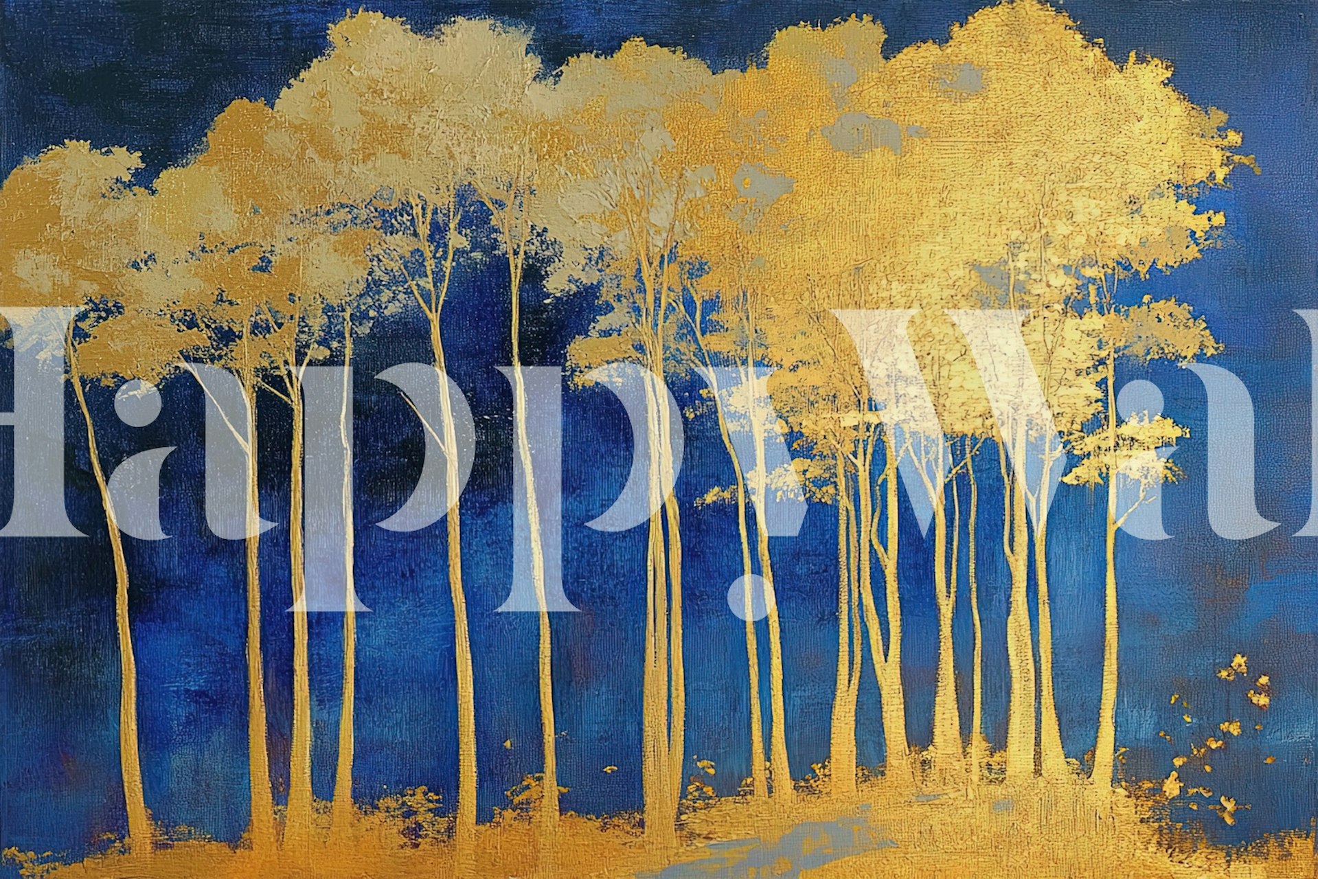Golden trees against a deep blue background wallpaper