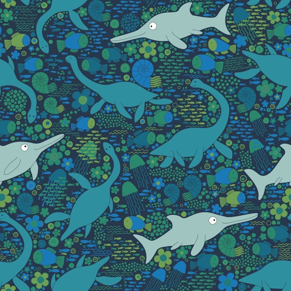 Swimming with plesiosaurs - blue green medium
