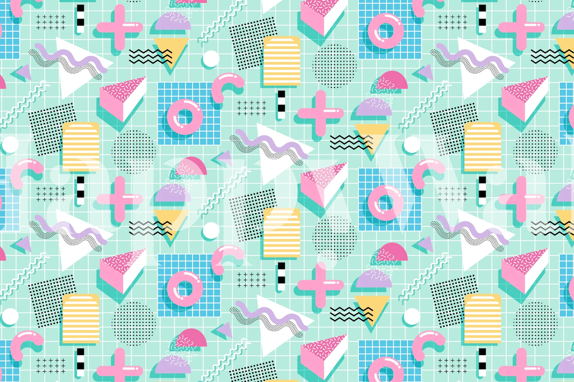 80's Sweet Candies Memphis Style wallpaper in a room