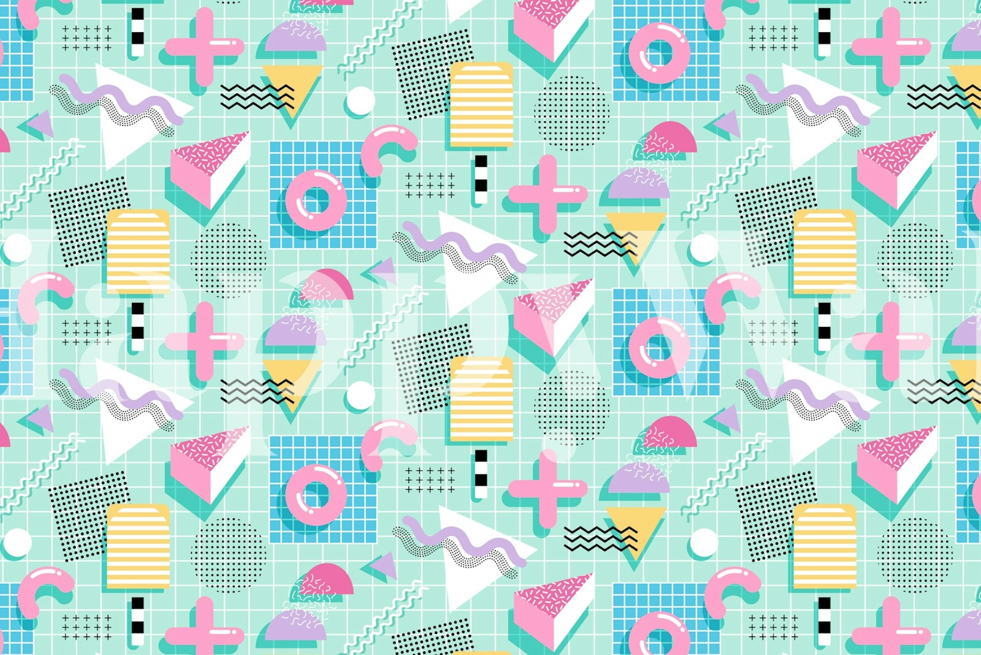 80's Sweet Candies Memphis Style wallpaper in a room