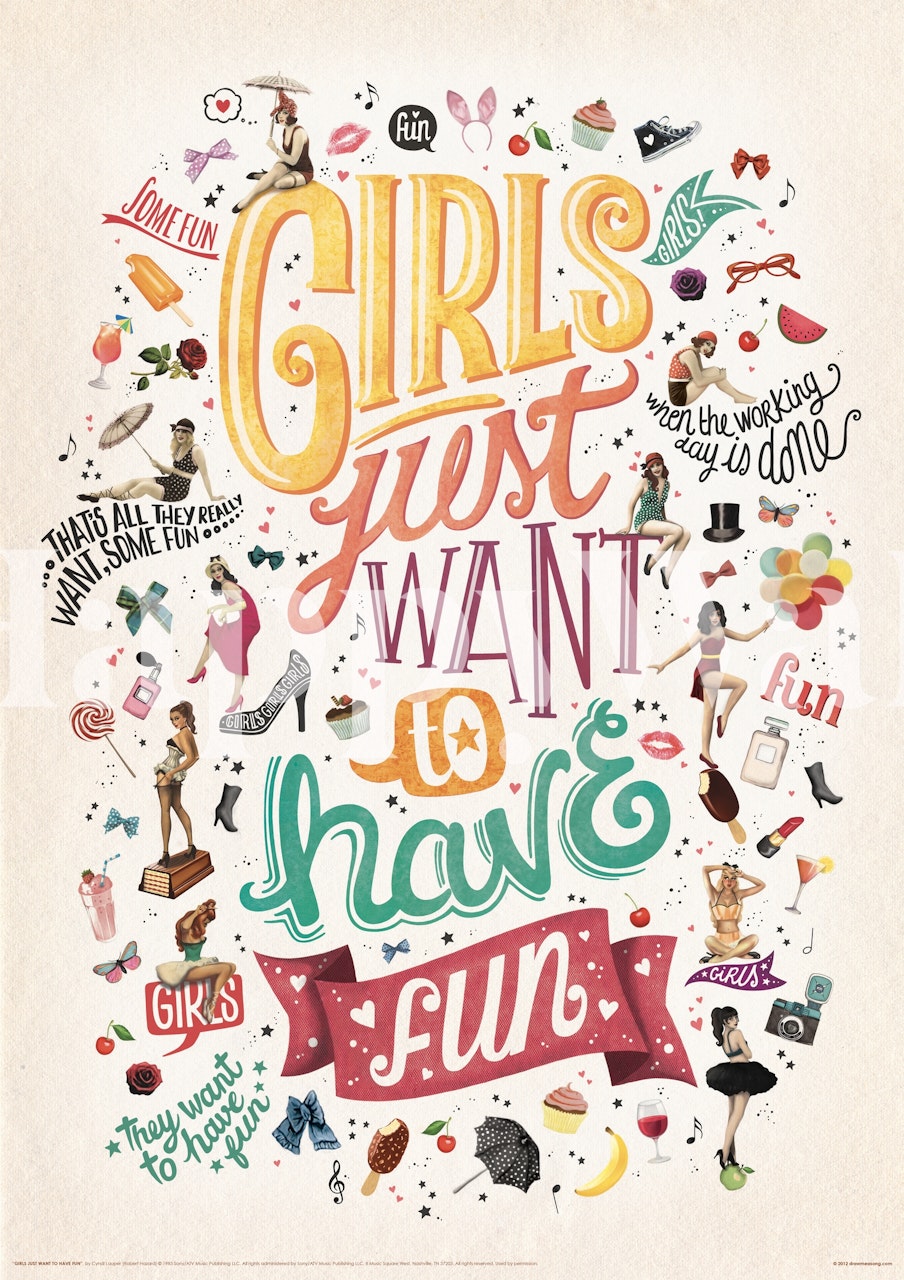 Colorful typography wallpaper with fun phrases and icons