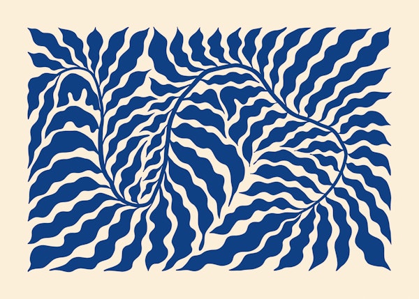 Abstract Blue Botanical Leaves