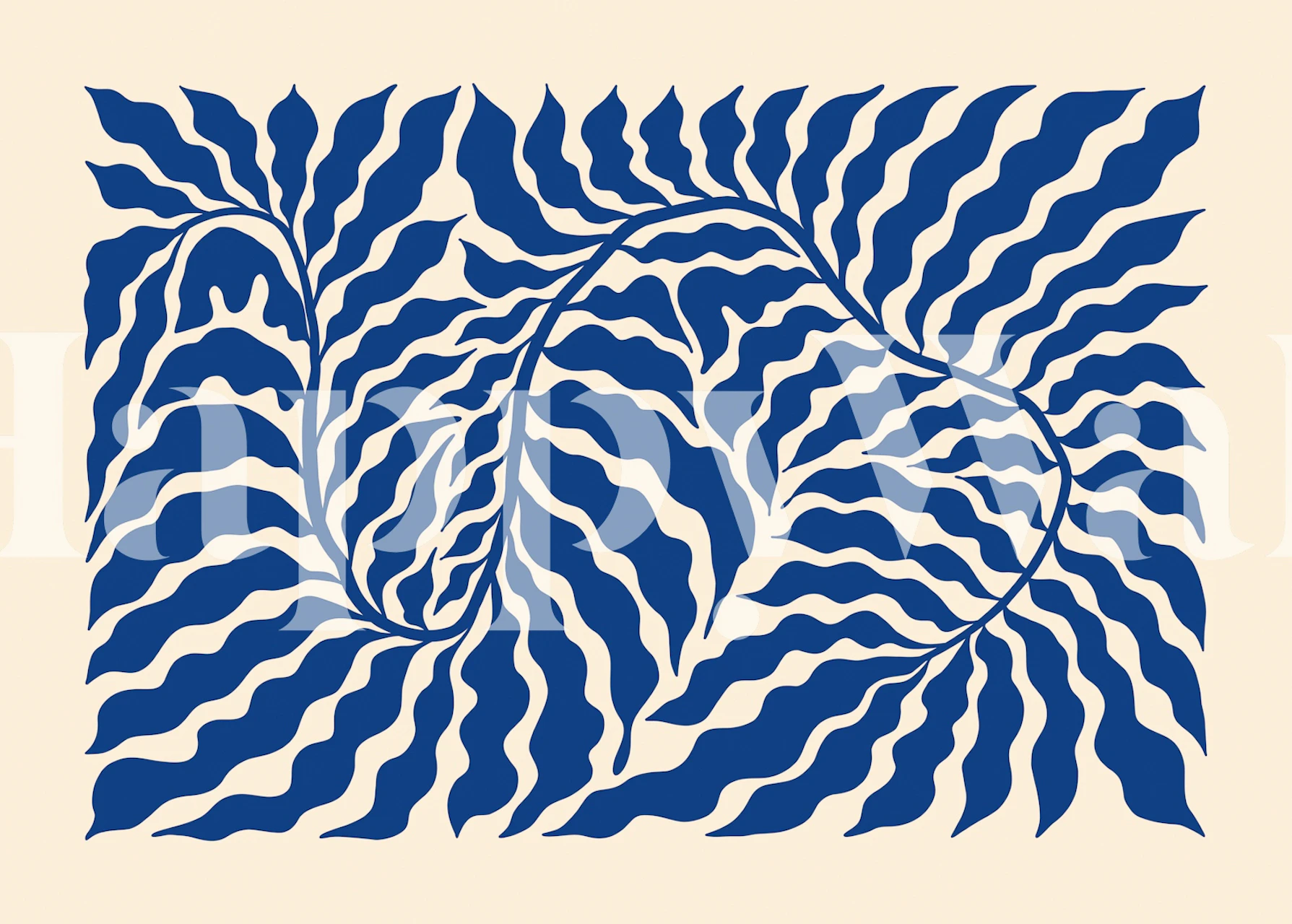 Navy blue botanical leaves pattern wallpaper