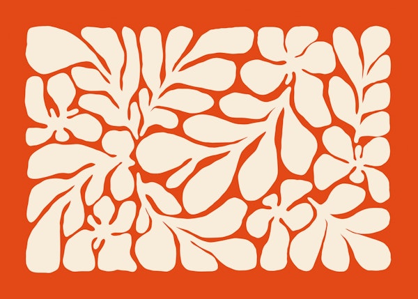 Organic Abstract Leaves on Red