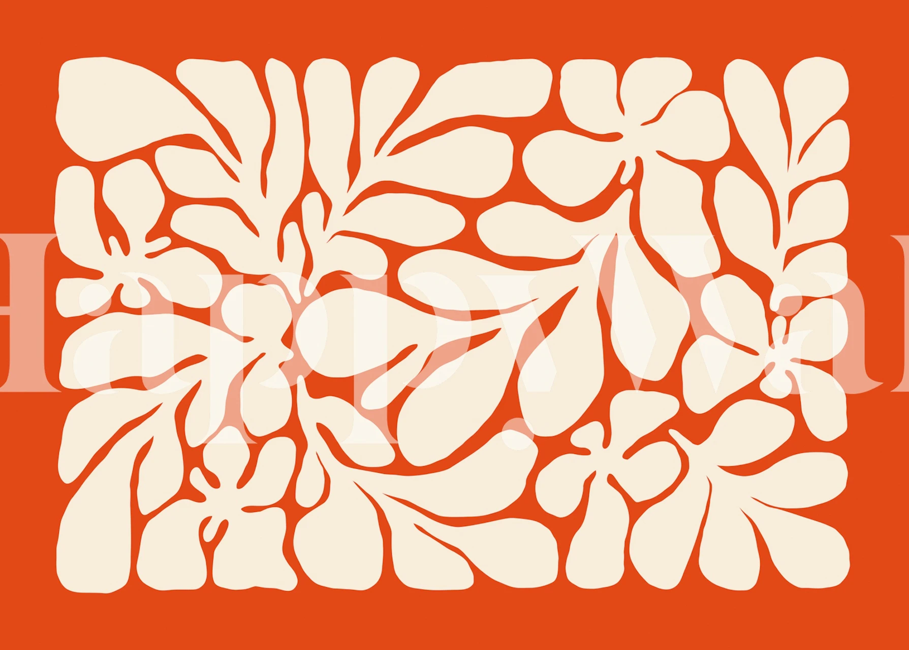 Abstract leaf pattern in cream on bright red wallpaper