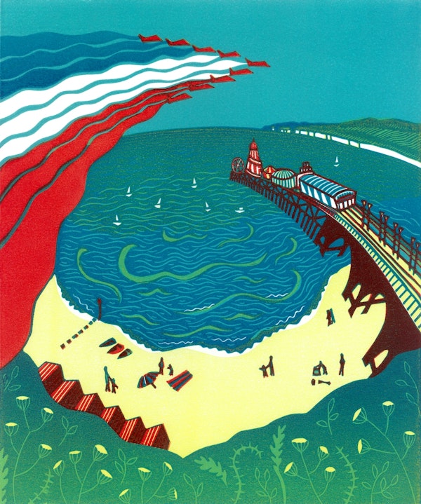 Red Arrows Bournemouth - linocut blockprint