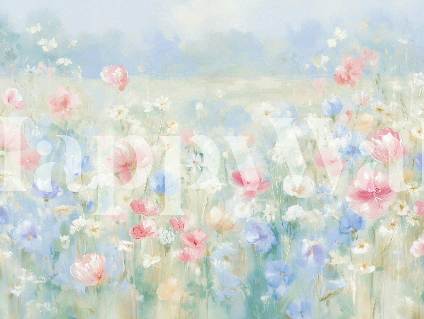 Pastel floral wallpaper design in a room