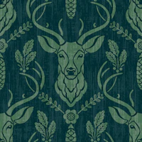 Cabincore Forest Deer - Deep Green - Textur L tapetit
