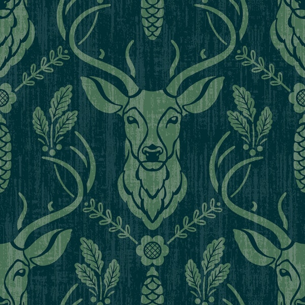 Cabincore Forest Deer - Deep Green - Textur L