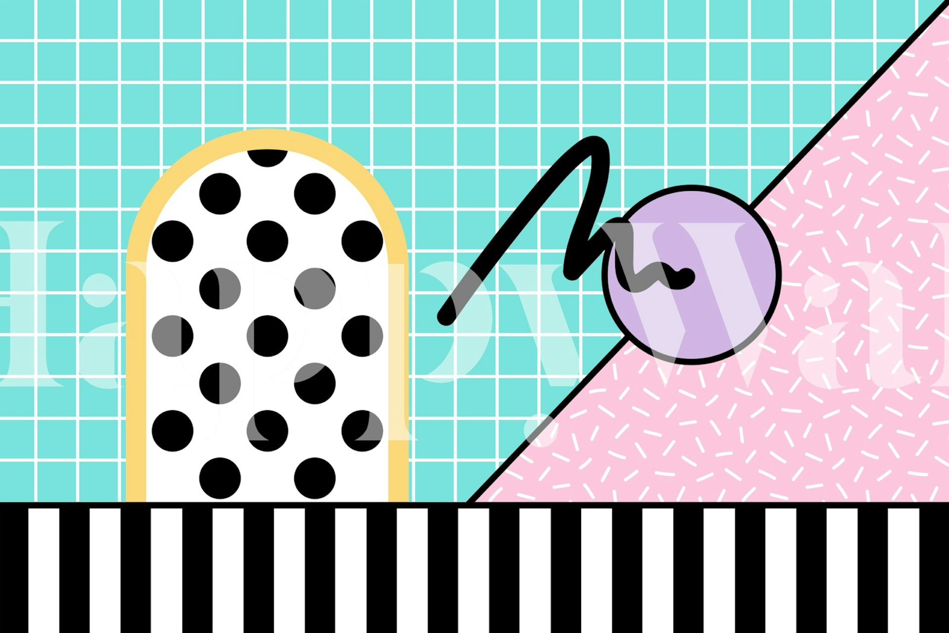 Papier peint 80s Memphis Home dans une pièce élégante